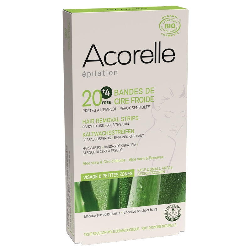 Acorelle - Bandes de cire froide BIO épilation visage 20 bandes
