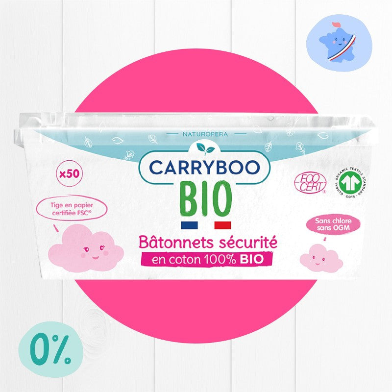 Carryboo - Bâtonnets sécurité en coton BIO 50 pièces