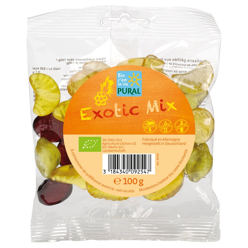 Bio-Fruchtbonbons mit exotischen Früchten und Gelatine - Exotische Mischung - 100 g - Pural