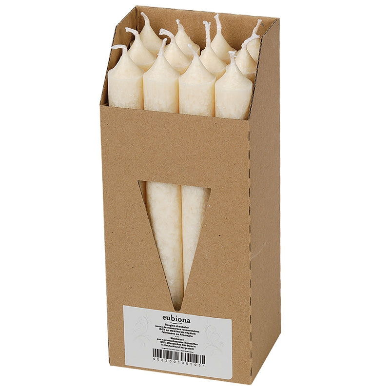 Eubiona - Bougies chandeliers ivoires en stéarine BIO 22 x 210 mm 12 pcs 12 pièces