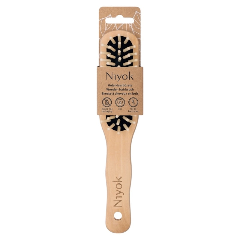 Brosse à cheveux allongée avec picots en bois