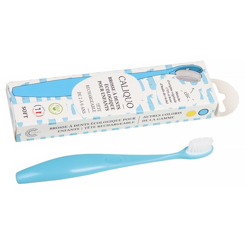 Caliquo - Brosse à dents enfant à tête interchangeable bleue Souple Nylon