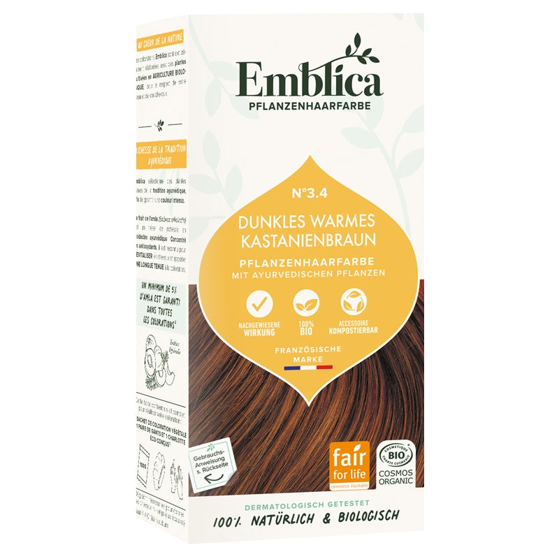 Emblica - Coloration végétale BIO N°3.4 châtain foncé auburn 100g