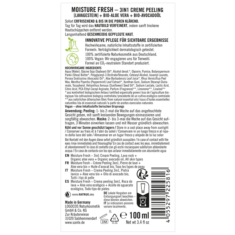 3-in-1 Peelingcreme Moisture Fresh Lava-Stein & Aloe BIO
