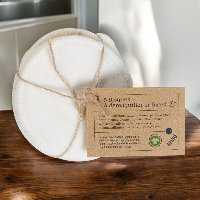 Anaé - Disques à démaquiller bifaces lavables en coton BIO 5 pièces