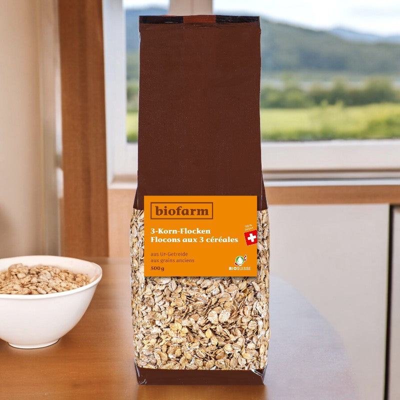 Biofarm - Bio-Schweizer Urgetreide-Dreikornflocken 500g