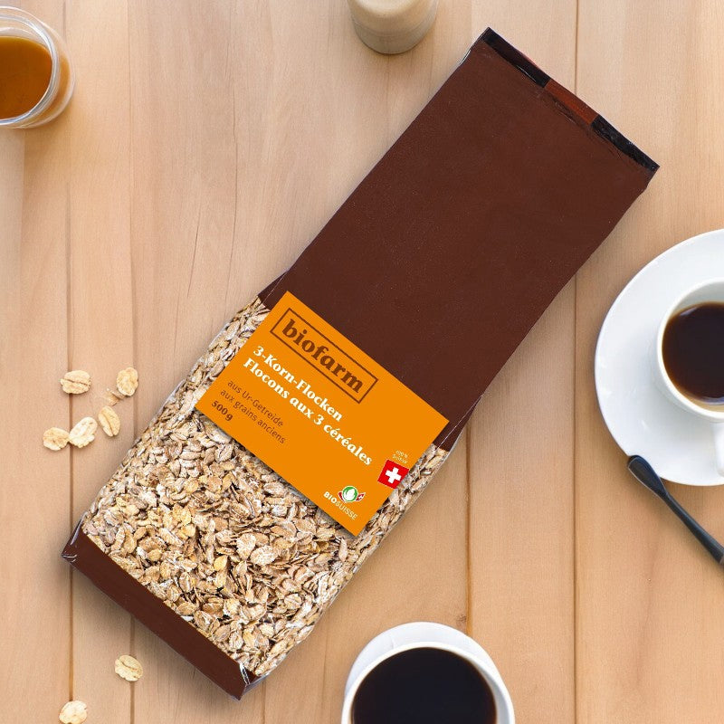 Biofarm - Flocons aux 3 céréales aux grains anciens suisses BIO 500g
