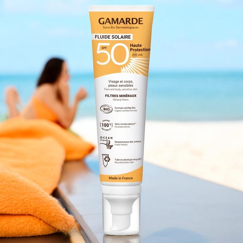 Gamarde - Fluide solaire BIO IP 50 - visage & corps - peaux sensibles - 100ml