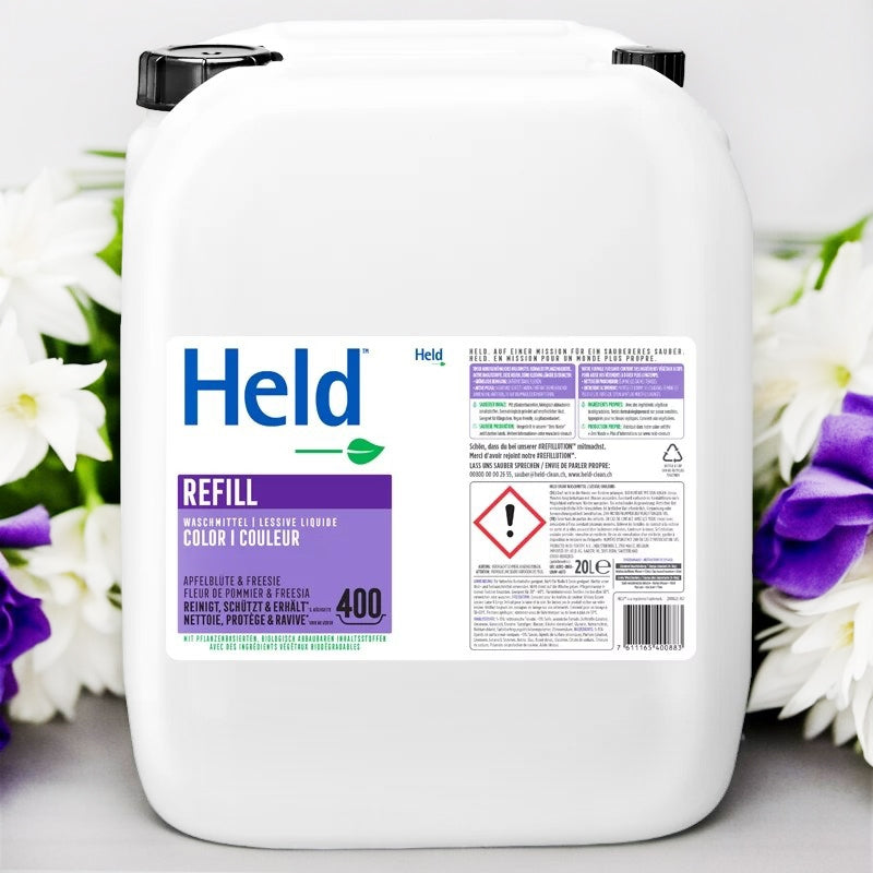 Held - Umweltfreundliches, farbiges Flüssigwaschmittel mit Apfelblüten- und Freesienduft