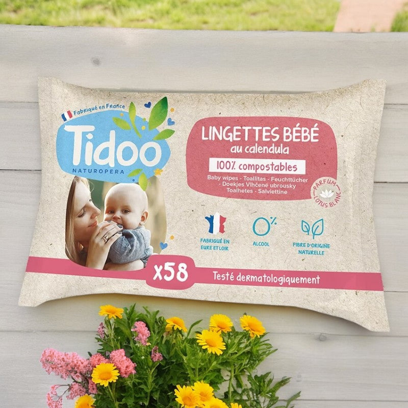 Lingettes bébé BIO calendula & lotus blanc