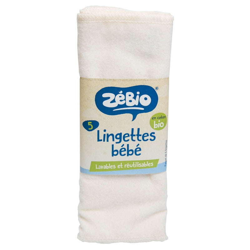 Lingettes bébé lavables en coton bio 5 pièces