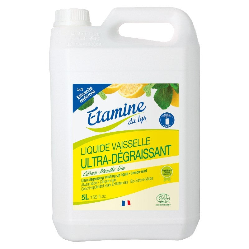 Etamine du Lys - Umweltfreundliches, fettlösendes Geschirrspülmittel mit Zitronen- und Minzduft - 5l 5l