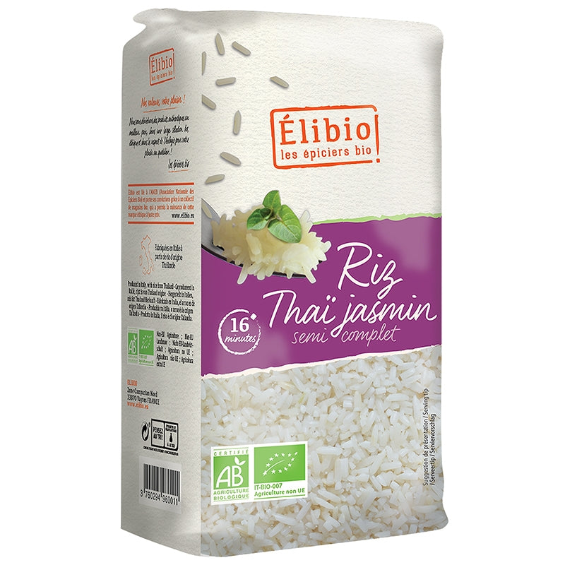 Elibio - Riz Thai jasmin blanc semicomplet BIO 1kg