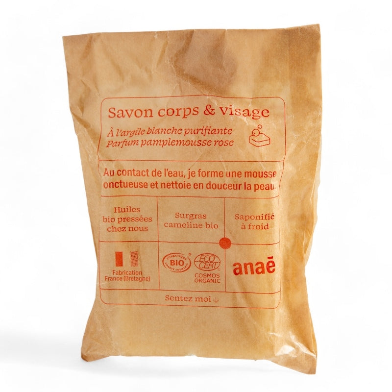 Anaé - Savon corps et visage BIO pamplemousse & argile blanche 100g