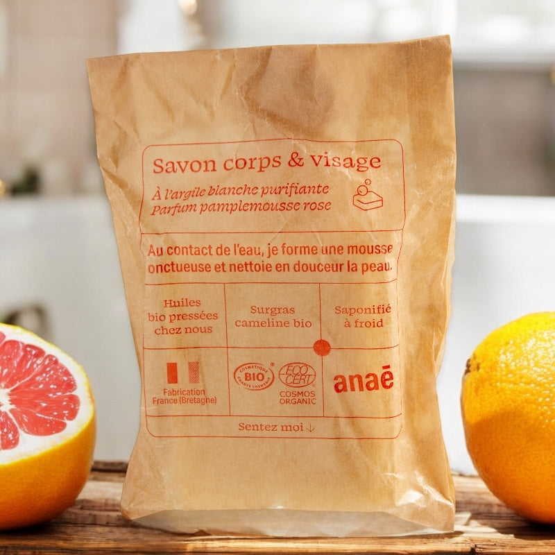 Anaé - Savon corps et visage BIO pamplemousse & argile blanche 100g