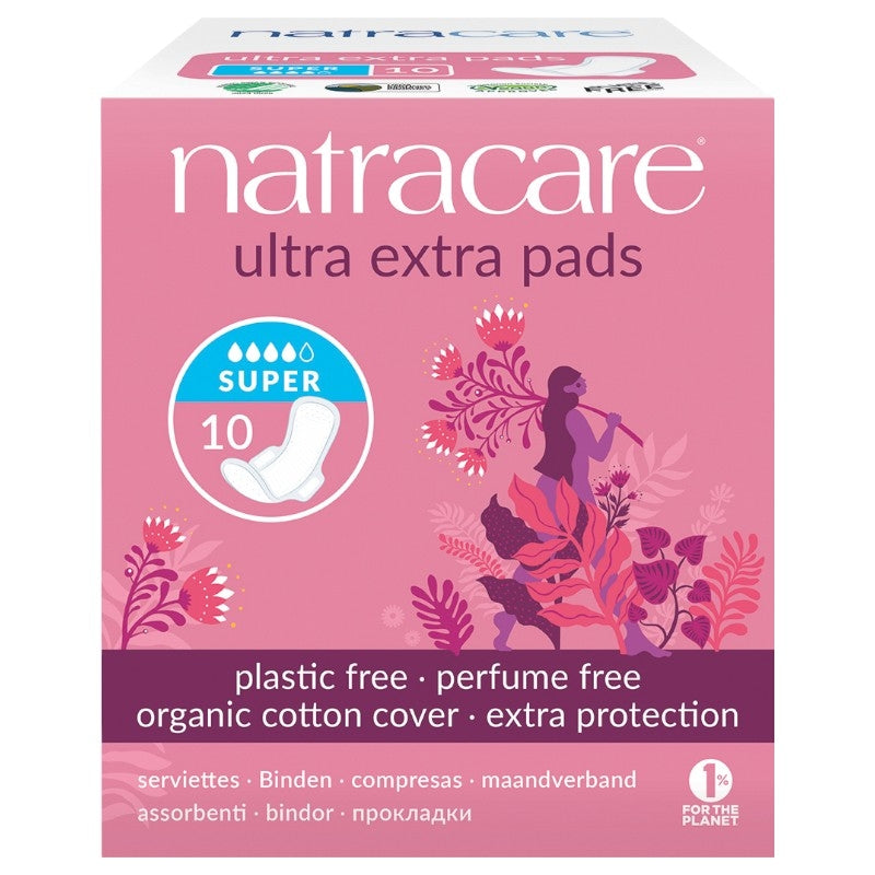 Serviettes hygiéniques bio avec ailettes Super flux fort Natracare - 10 pièces