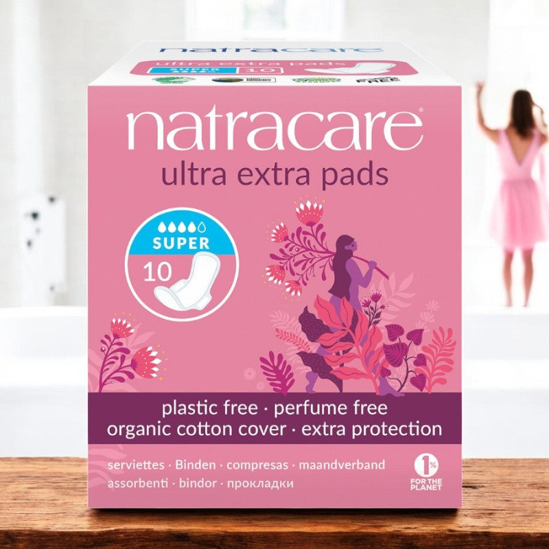 Serviettes hygiéniques bio avec ailettes Super flux fort Natracare - 10 pièces