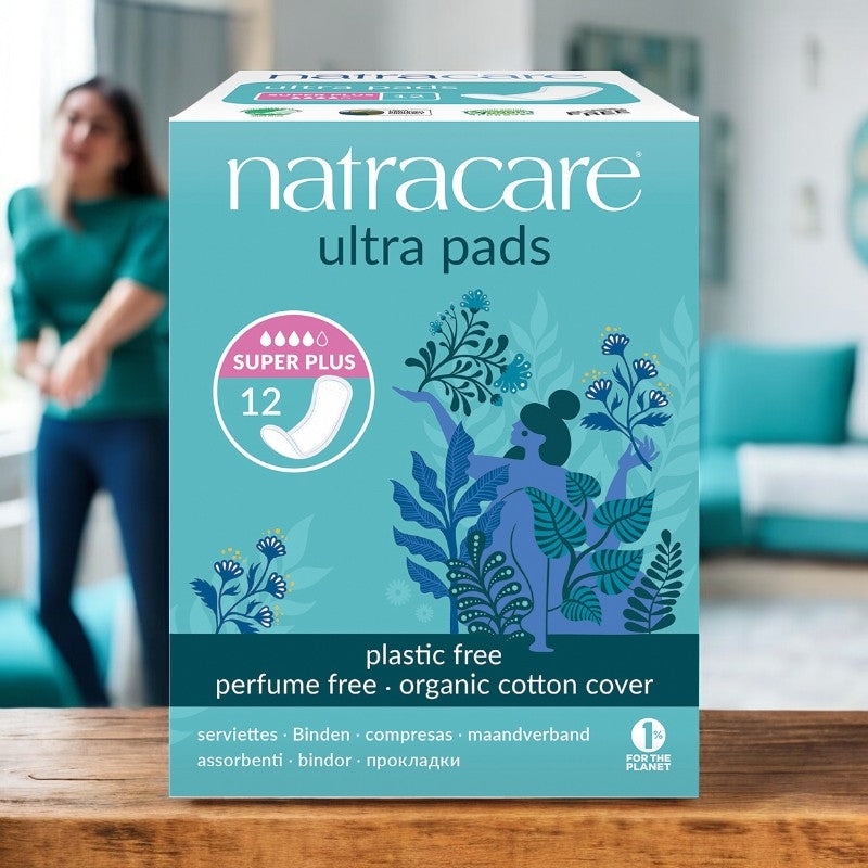 Serviettes hygiéniques bio Super plus sans ailettes flux fort Natracare - 12 pièces
