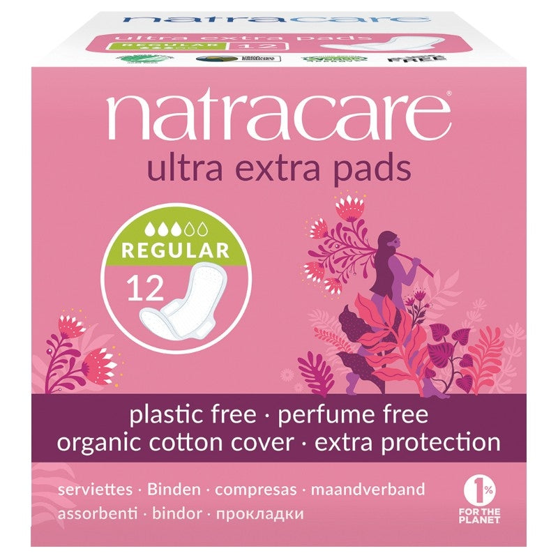 Serviettes hygiéniques bio normales avec ailettes flux moyen à fort Natracare - 12 pièces