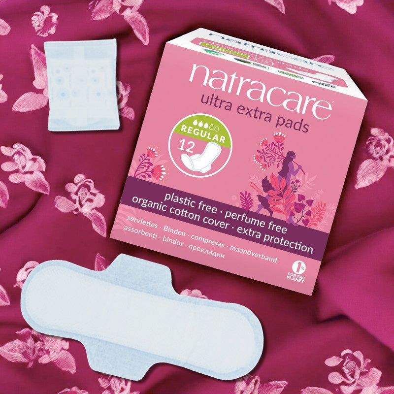 Serviettes hygiéniques bio normales avec ailettes flux moyen à fort Natracare - 12 pièces