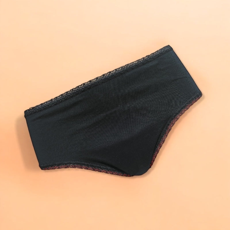 Anaé - Schwarze Menstruationsshorts, Größe 32, leichte Blutung