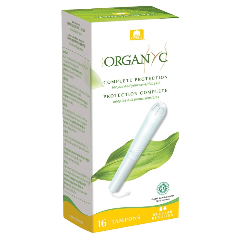 Tampons bio avec applicateur végétal Regular flux léger à moyen Organyc - 16 pièces