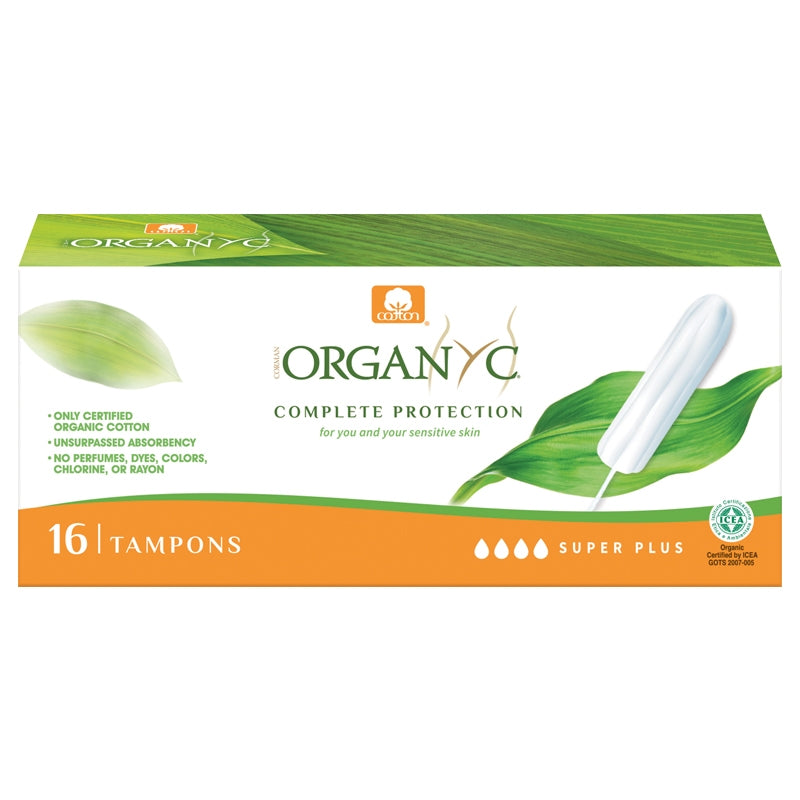 Tampons bio sans applicateur Super plus flux fort Organyc - 16 pièces
