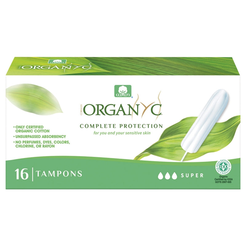 Tampons bio sans applicateur Super flux moyen à fort Organyc - 16 pièces