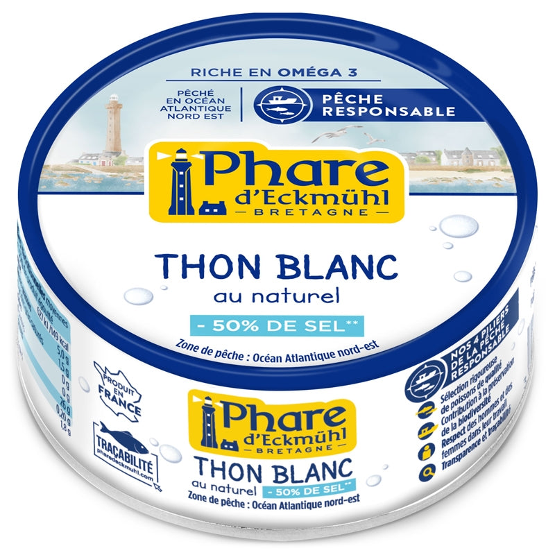 Thon blanc au naturel à teneur réduite en sel 160g - Phare d'Eckmühl
