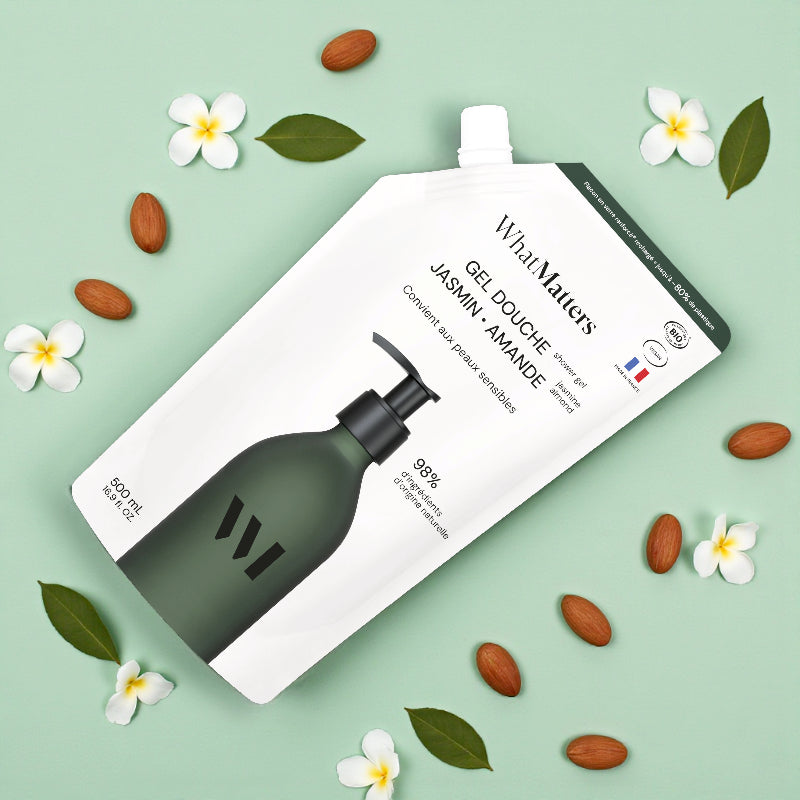 Éco-recharge gel douche BIO jasmin & amande - 500ml - What Matters