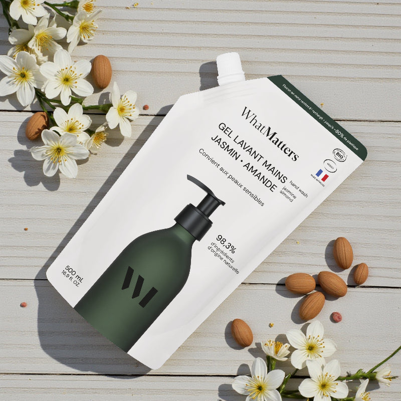 Éco-recharge gel lavant mains BIO jasmin & amande - 500ml - What Matters