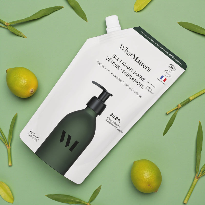 Éco-recharge gel lavant mains BIO vétiver bergamote - 500ml - What Matters